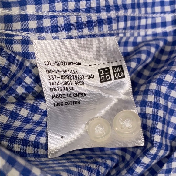 UNIQLO Men's Blue Checkered Shirt Plaid Casual Button Down Collard Size Large - Picture 5 of 8